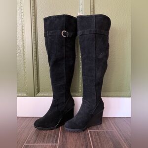 NWOT Black Havannah Suede Knee-High Wedge Boots